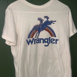 Wrangler White Tee with Blue and Red Horse Graphic